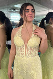 Lace Applique Mermaid Prom Dresses with Slit Plunging V-Neck Sheer Boned Bodice 24288-Prom Dresses-vigocouture-Black-Custom Size-vigocouture