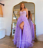 Lavender Lace Applique Prom Dresses Removable Sleeve Formal Gown 21963-Prom Dresses-vigocouture-Lavender-US2-vigocouture