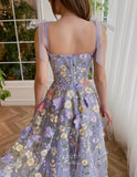 Lavender 3D Floral Lace Prom Dresses with Pockets Bow Spaghetti Strap Maxi Dress 24476-Prom Dresses-vigocouture-Lavender-Custom Size-vigocouture