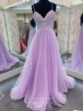 Lavender Beaded Lace Applique Cheap Prom Dresses Spaghetti Strap 24155-Prom Dresses-vigocouture-Lavender-Custom Size-vigocouture