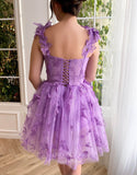 Lavender Butterfly Lace Homecoming Dress Spaghetti Strap Short Prom Dress 24492-Prom Dresses-vigocouture-Lavender-Custom Size-vigocouture