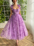 Lavender Butterfly Lace Prom Dresses with Pockets Spaghetti Strap Maxi Dress 24491-Prom Dresses-vigocouture-Lavender-Custom Size-vigocouture