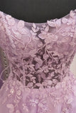 Lavender Lace Applique Cheap Prom Dresses with Slit Spaghetti Strap 24262-Prom Dresses-vigocouture-Lavender-Custom Size-vigocouture