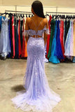 Lavender Lace Applique Mermaid Prom Dresses 2024 Feathers Spaghetti Strap 24240-Prom Dresses-vigocouture-Lavender-Custom Size-vigocouture