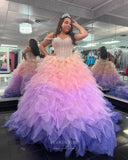 Lavender Pink Ruffled Quinceanera Dresses Beaded Tiered Prom Ball Gown 24016-Prom Dresses-vigocouture-Lavender-Custom Size-vigocouture