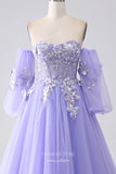 Lavender Removable Long Sleeve Prom Dresses Lace Applique Formal Gown 24538-Prom Dresses-vigocouture-Lavender-Custom Size-vigocouture