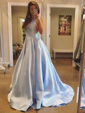 vigocouture-Satin V-Neck Prom Dress 20374-Prom Dresses-vigocouture-Blue-US2-