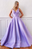 vigocouture-Satin V-Neck Prom Dress 20374-Prom Dresses-vigocouture-Lavender-US2-