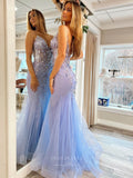 Lavender Sheer Mermaid Lace Applique Prom Dresses Spaghetti Strap Boned Bodice 24091-Prom Dresses-vigocouture-Lavender-Custom Size-vigocouture