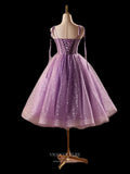 Lavender Starry Tulle Hoco 2024 Spaghetti Strap Back to School Dress hc351-Prom Dresses-vigocouture-Lavender-Custom Size-vigocouture