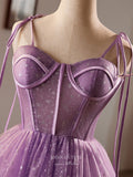 Lavender Starry Tulle Hoco 2024 Spaghetti Strap Back to School Dress hc351-Prom Dresses-vigocouture-Lavender-Custom Size-vigocouture