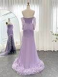 Lavender Strapless Sheath Prom Dresses with Ruffled Slit Sheer Long Sleeve 24439-Prom Dresses-vigocouture-Lavender-Custom Size-vigocouture