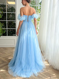 Light Blue Floral Prom Dresses with Slit Off the Shoulder Formal Dress with Pockets 24497-Prom Dresses-vigocouture-Light Blue-Custom Size-vigocouture