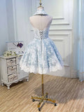 vigocouture-Light Blue Homecoming Dresses Lace Applique Dama Dresses hc086-Prom Dresses-vigocouture-