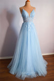 Light Blue Lace Applique Cheap Prom Dresses 2024 Spaghetti Strap Sheer Bodice 24261-Prom Dresses-vigocouture-Light Blue-Custom Size-vigocouture