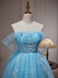 Light Blue Lace Applique Homecoming Dress Off the Shoulder Graduation Dress hc313-Prom Dresses-vigocouture-Light Blue-Custom Size-vigocouture