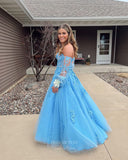 Light Blue Lace Applique Prom Dresses Removable Sleeve Formal Dress 24003-Prom Dresses-vigocouture-Light Blue-Custom Size-vigocouture