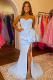 Light Blue Mermaid Satin Cheap Prom Dresses with Slit Bow Sweetheart Neck 24273-Prom Dresses-vigocouture-Light Blue-Custom Size-vigocouture