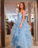 Light Blue Ruffled Prom Dresses Strapless Sweetheart Neck Quinceanera Dress 24036-Prom Dresses-vigocouture-Light Blue-Custom Size-vigocouture