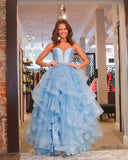 Light Blue Ruffled Prom Dresses Strapless Sweetheart Neck Quinceanera Dress 24036