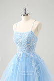 Light Blue Sparkly Lace Applique Homecoming Dresses Spaghetti Strap Back to School Dress hc386-Prom Dresses-vigocouture-Light Blue-Custom Size-vigocouture