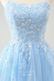 Light Blue Sparkly Lace Applique Homecoming Dresses Spaghetti Strap Back to School Dress hc386-Prom Dresses-vigocouture-Light Blue-Custom Size-vigocouture