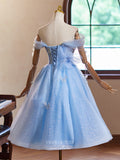 Light Blue Sparkly Tulle Homecoming Dress Off the Shoulder Graduation Dress hc339-Prom Dresses-vigocouture-Light Blue-Custom Size-vigocouture