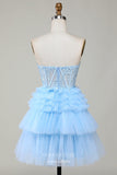 Light Blue Tiered Sweetheart Homecoming Dresses Lace Applique Graduation Dress hc394-Prom Dresses-vigocouture-Light Blue-Custom Size-vigocouture