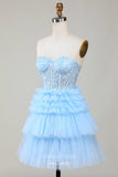 Light Blue Tiered Sweetheart Homecoming Dresses Lace Applique Graduation Dress hc394-Prom Dresses-vigocouture-Light Blue-Custom Size-vigocouture