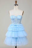 Light Blue Tiered Sweetheart Homecoming Dresses Lace Applique Graduation Dress hc394-Prom Dresses-vigocouture-Light Blue-Custom Size-vigocouture