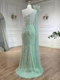 Light Green Beaded Mermaid Prom Dresses One Shoulder Pageant Dress 24505-Prom Dresses-vigocouture-Light Green-US2-vigocouture