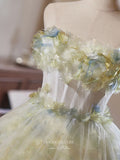 Light Green Floral Homecoming Dress Strapless Graduation Dress hc328-Prom Dresses-vigocouture-Light Green-Custom Size-vigocouture