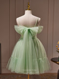 Light Green Lace Applique Homecoming Dress Pleated Spaghetti Strap Graduation Dress hc316-Prom Dresses-vigocouture-Light Green-Custom Size-vigocouture