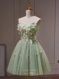 Light Green Lace Applique Homecoming Dress Strapless Graduation Dress hc315-Prom Dresses-vigocouture-Light Green-Custom Size-vigocouture