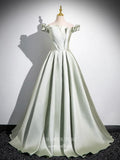 Light Green Off the Shoulder Cheap Prom Dresses 2025 Satin Formal Gown 25066-Prom Dresses-vigocouture-Light Green-Custom Size-vigocouture