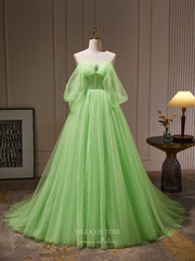 Light Green Off the Shoulder Prom Dresses 2024 Sequin Lining Pleated Bodice 24253