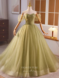 Light Green Off the Shoulder Prom Dresses Beaded Floral Quinceanera Dress 24394-Prom Dresses-vigocouture-Light Green-Custom Size-vigocouture