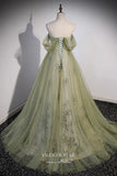 vigocouture-Light Green Sparkly Tulle Formal Dress Off the Shoulder A-Line Prom Dresses 21674-Prom Dresses-vigocouture-