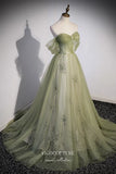 vigocouture-Light Green Sparkly Tulle Formal Dress Off the Shoulder A-Line Prom Dresses 21674-Prom Dresses-vigocouture-