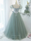 vigocouture-Light Green Tulle Puffed Sleeve Prom Dress 20877-Prom Dresses-vigocouture-