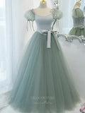 vigocouture-Light Green Tulle Puffed Sleeve Prom Dress 20877-Prom Dresses-vigocouture-