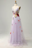 Lilac Floral V-Neck Prom Dresses Lace Applique Formal Gown 24536B-Prom Dresses-vigocouture-Lilac-Custom Size-vigocouture