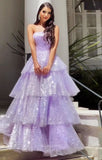 Lilac Sparkly Ruffled Prom Dresses Strapless Evening Dress 24004-Prom Dresses-vigocouture-Lilac-Custom Size-vigocouture
