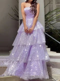 Lilac Sparkly Ruffled Prom Dresses Strapless Evening Dress 24004-Prom Dresses-vigocouture-Lilac-Custom Size-vigocouture