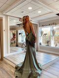 Mermaid Satin Cheap Prom Dresses Beaded Neckline Spaghetti Strap 24072-Prom Dresses-vigocouture-Navy Blue-Custom Size-vigocouture