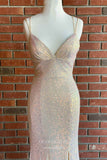 Peach Mermaid Sequin Prom Dresses with Slit Spaghetti Strap Evening Dress 21930-Prom Dresses-vigocouture-Peach-US2-vigocouture