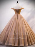 vigocouture-Mocha Beaded Quinceanera Dresses Off the Shoulder Ball Gown 20410-Prom Dresses-vigocouture-