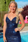 Navy Blue Sequin Spaghetti Strap Homecoming Dresses Sweetheart Cheap Bodycon Dress hc448-Prom Dresses-vigocouture-Navy Blue-Custom Size-vigocouture