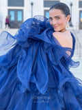 Navy Blue Tiered Cathedral Train Prom Dresses Strapless Velvet Mermaid Dress 24109-Prom Dresses-vigocouture-Navy Blue-Custom Size-vigocouture