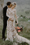 Nude Boho Long Sleeve Wedding Dress Bohemian Bridal Gown RDS001-Wedding Dresses-vigocouture-Nude-US2-vigocouture